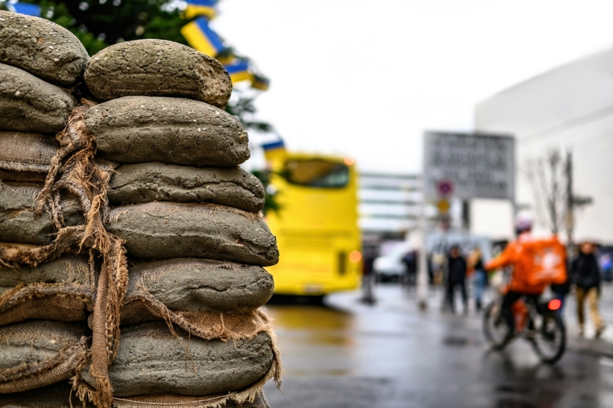 Sacks with sand at Checkpoint Charlie in Berlin