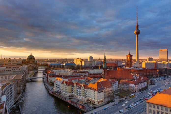 The center of Berlin at sunset