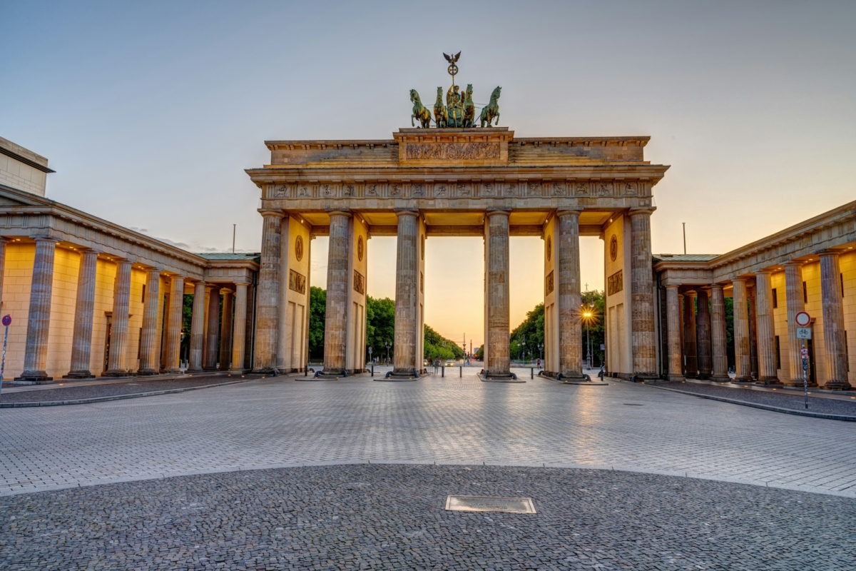 The illuminated Brandenburg Gate in Berlin