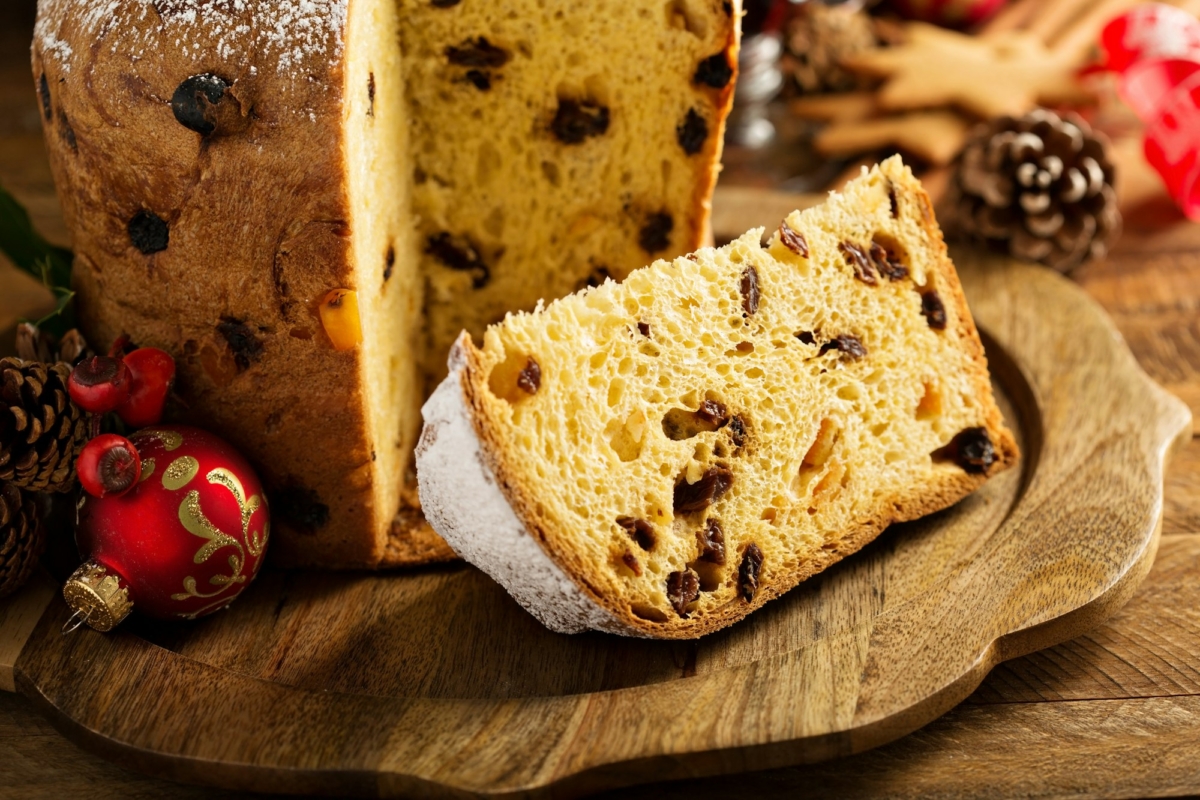 Traditional Christmas panettone with dried fruits