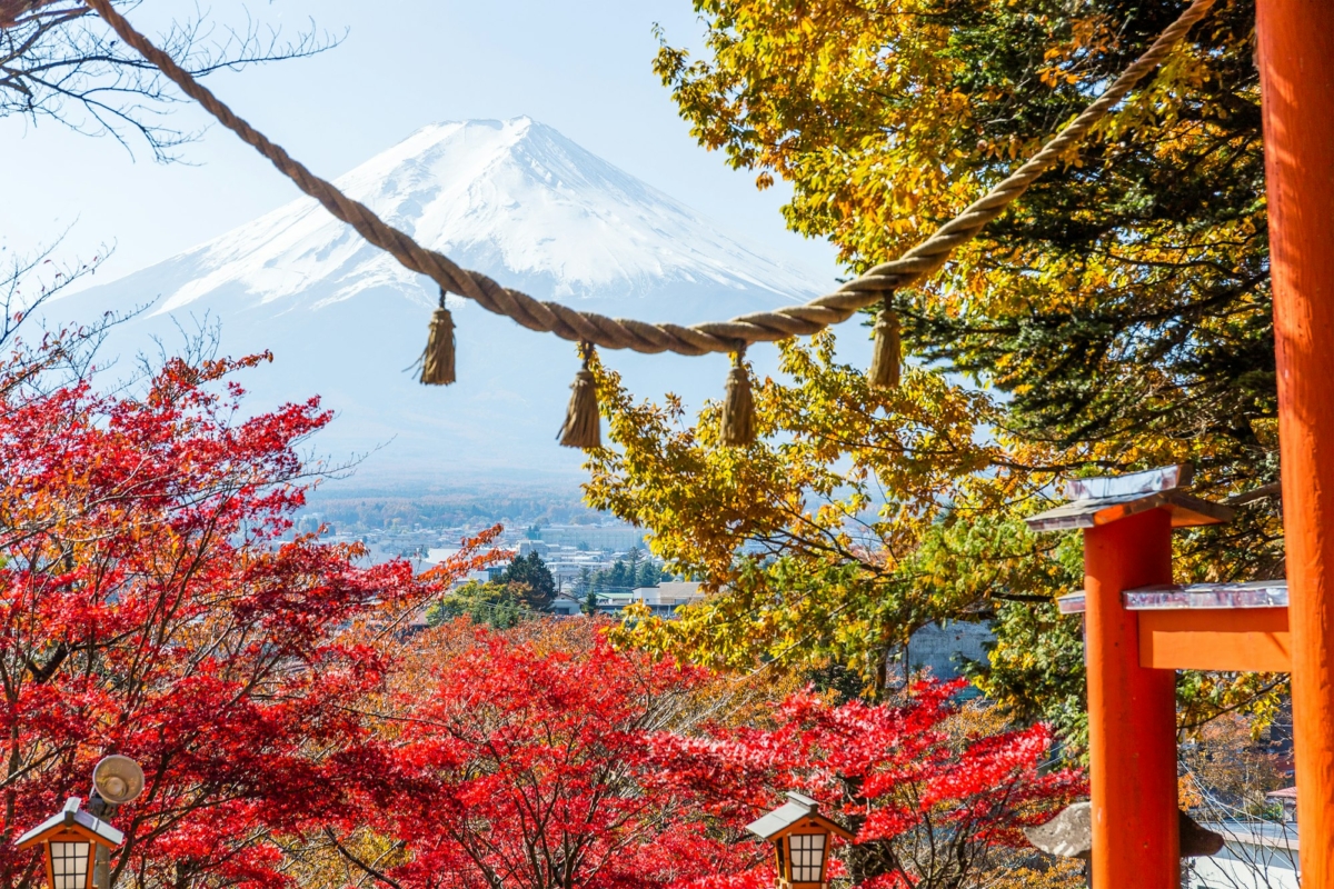 Fujiyama and japanese temple