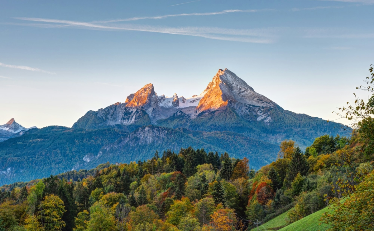 The first sunlight hits Mount Watzmann