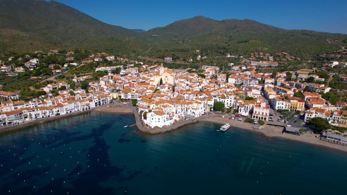 Aerial view of Cadaques town on Mediterranean Sea coast of Costa Brava, Catalonia, Spain