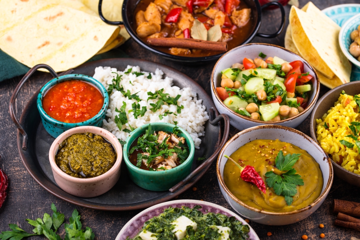 Assorted of traditional Indian food.