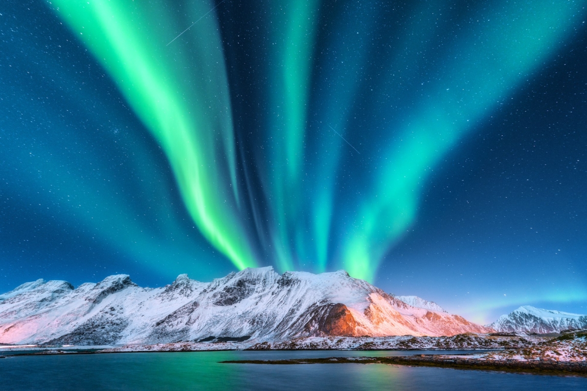 Aurora borealis. Lofoten islands, Norway. Aurora