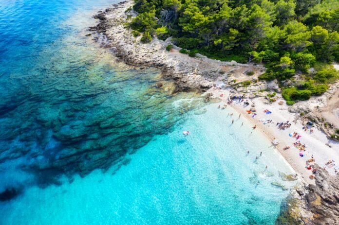 Beach and sea as a background. Seascape from air in the Croatia