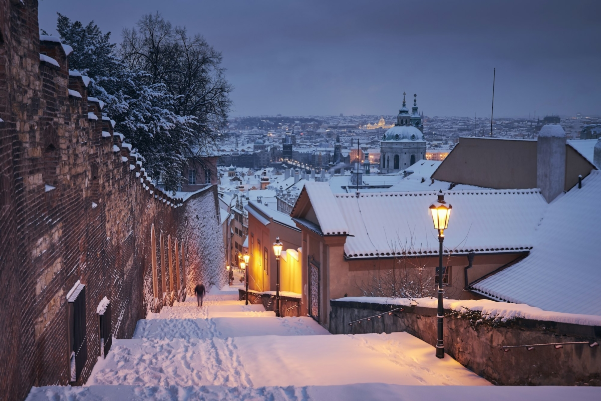 Cityscape of Prague in winter