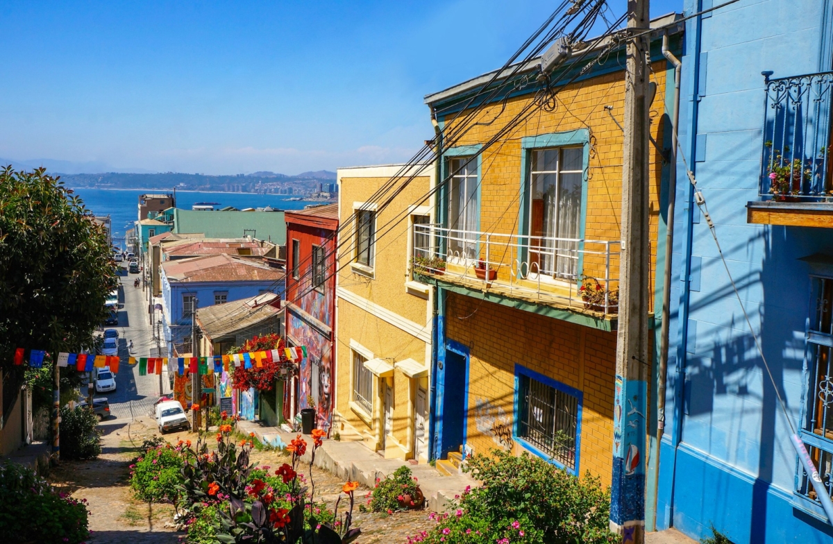 Colorful buildings in Valparaíso, Chile.