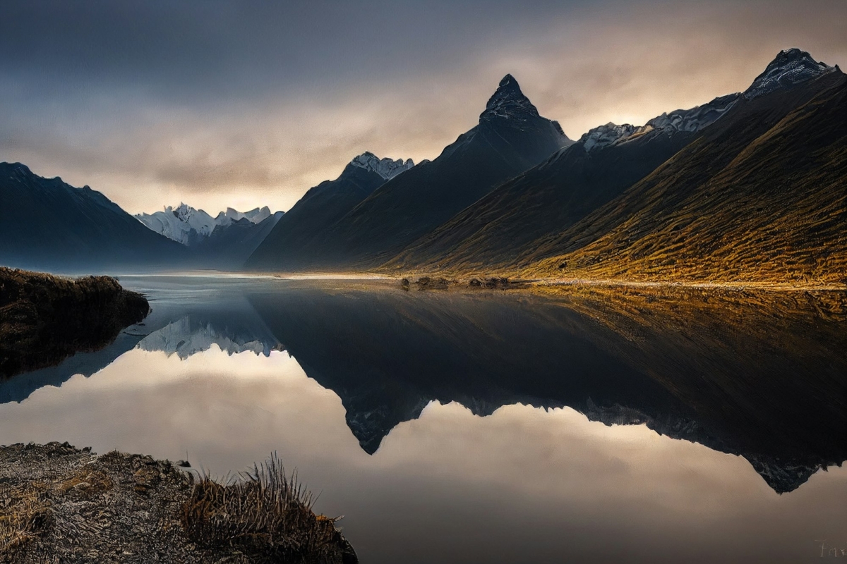 Epic New Zealand landscape, Fiordland national park,Beautiful lighting,Volumetric lighting,mountains