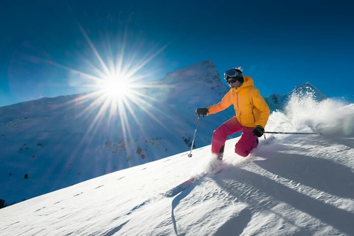 Girl telemark skiing