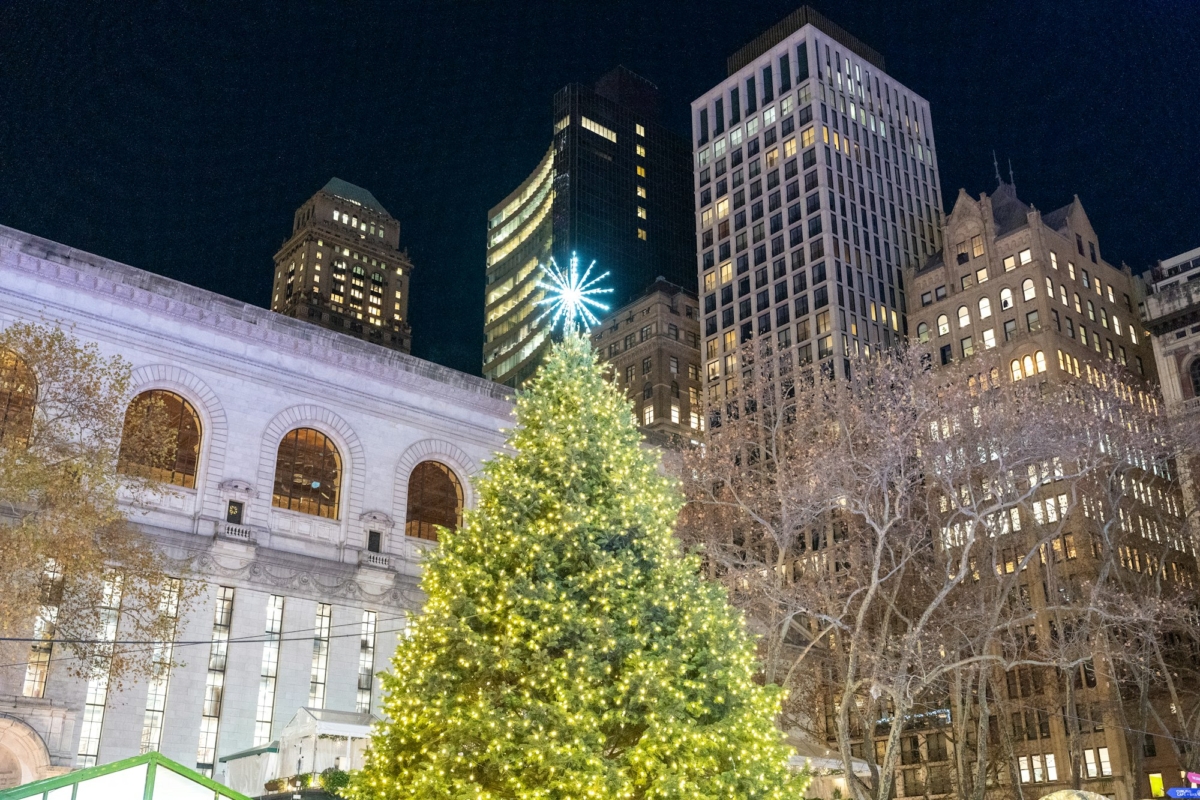 Night shot of the heart of New York City at Christmas times