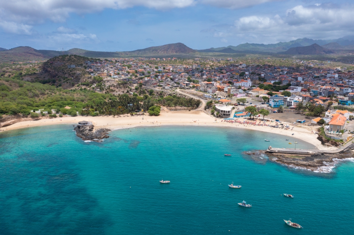 Aerial view of Tarrafal beach in Santiago island in Cape Verde - Cabo Verde