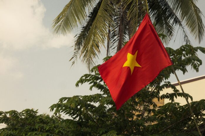 Vietnam flag near the beach