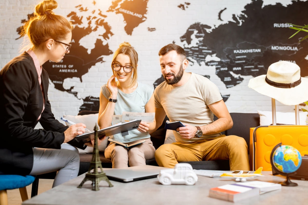 Couple at the travel agency office